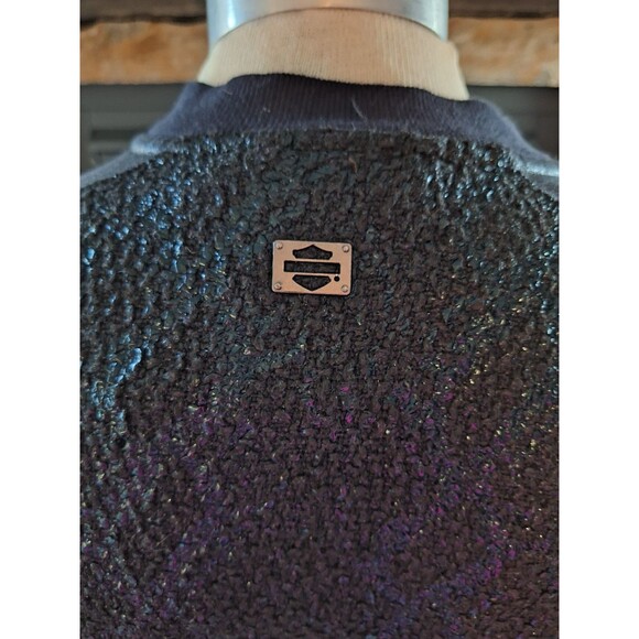 HARLEY DAVIDSON Women’s‎ Coated Foil Metallic Faux Leather Bomber Jacket Large - Picture 3 of 10